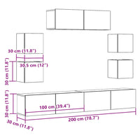 Set Mobile TV 7 pz Montato a Parete Rovere in Legno Multistrato