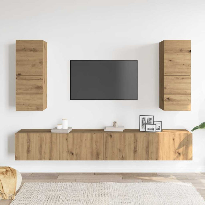 Set Mobile TV 4 pz Montato a Parete Rovere in Legno Multistrato 3329018