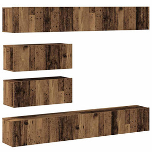 Set Mobile TV 6 pz Montato a Parete Legno Antico in Truciolato 3329149