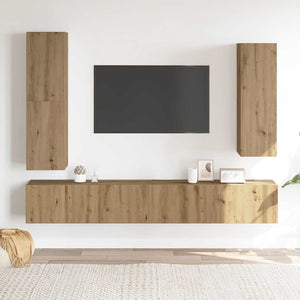 vidaXL Set Mobile TV 4 pz Montato a Parete Rovere in Legno Multistrato