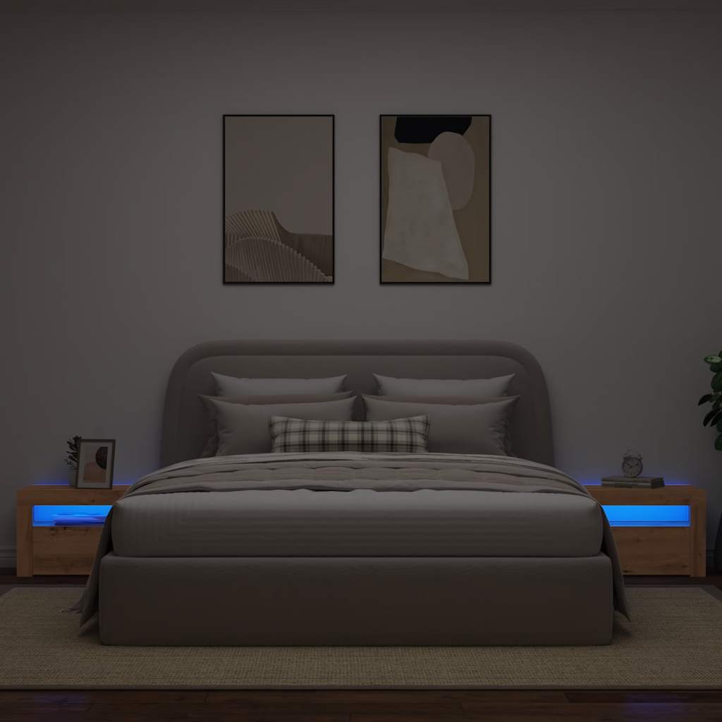 vidaXL Comodini 2 pz con Luci LED Rovere Artigianale 60x35x40 cm