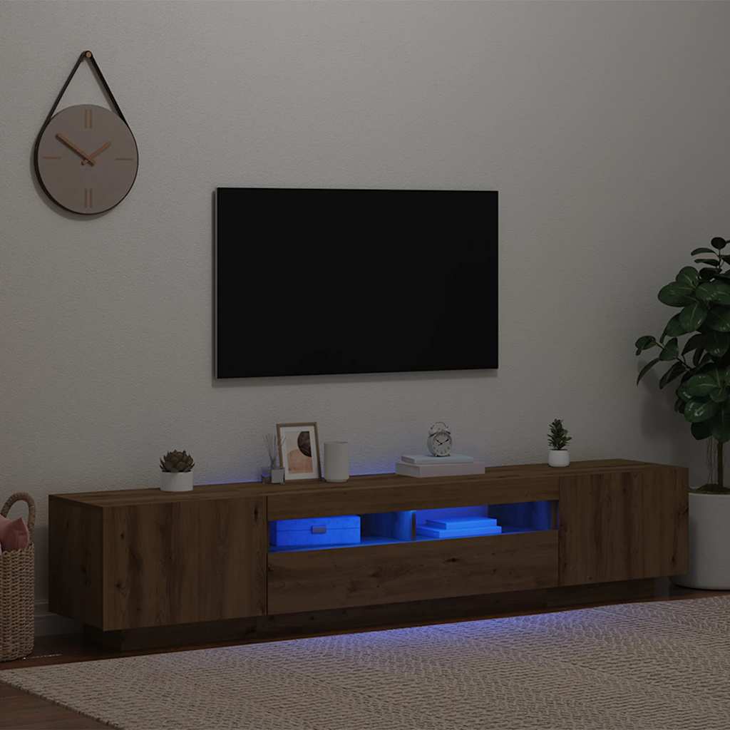 Mobile Porta TV con LED-Mobile per TV-Credenza TV Artigianale 200x35x40 cm Multistrato