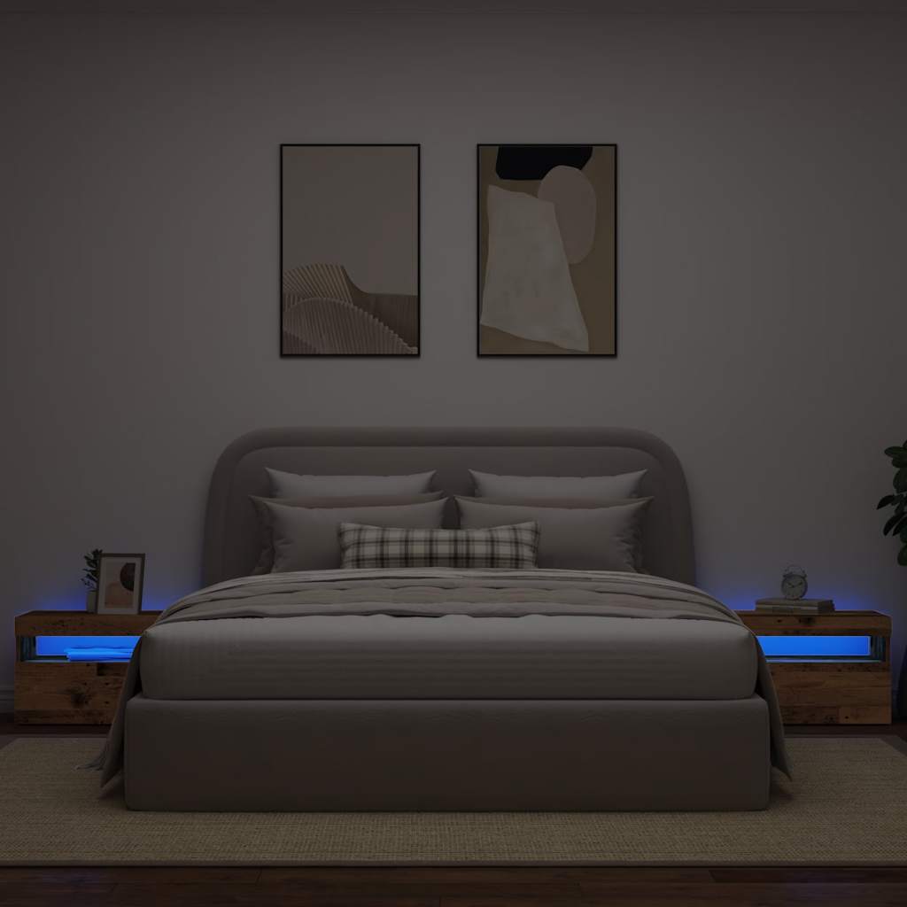 Comodino con LED-Tavolino da notte Legno Antico 60x35x40 cm in Legno Multistrato