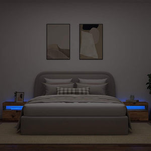 Comodino con LED-Tavolino da notte Legno Antico 60x35x40 cm in Legno Multistrato