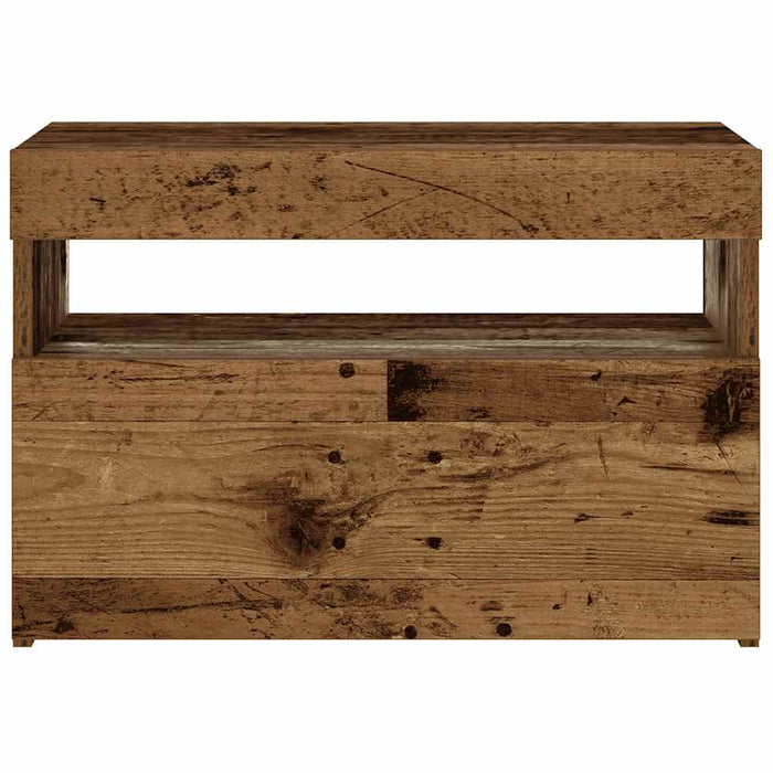 Comodino con LED-Tavolino da notte Legno Antico 60x35x40 cm in Legno Multistrato