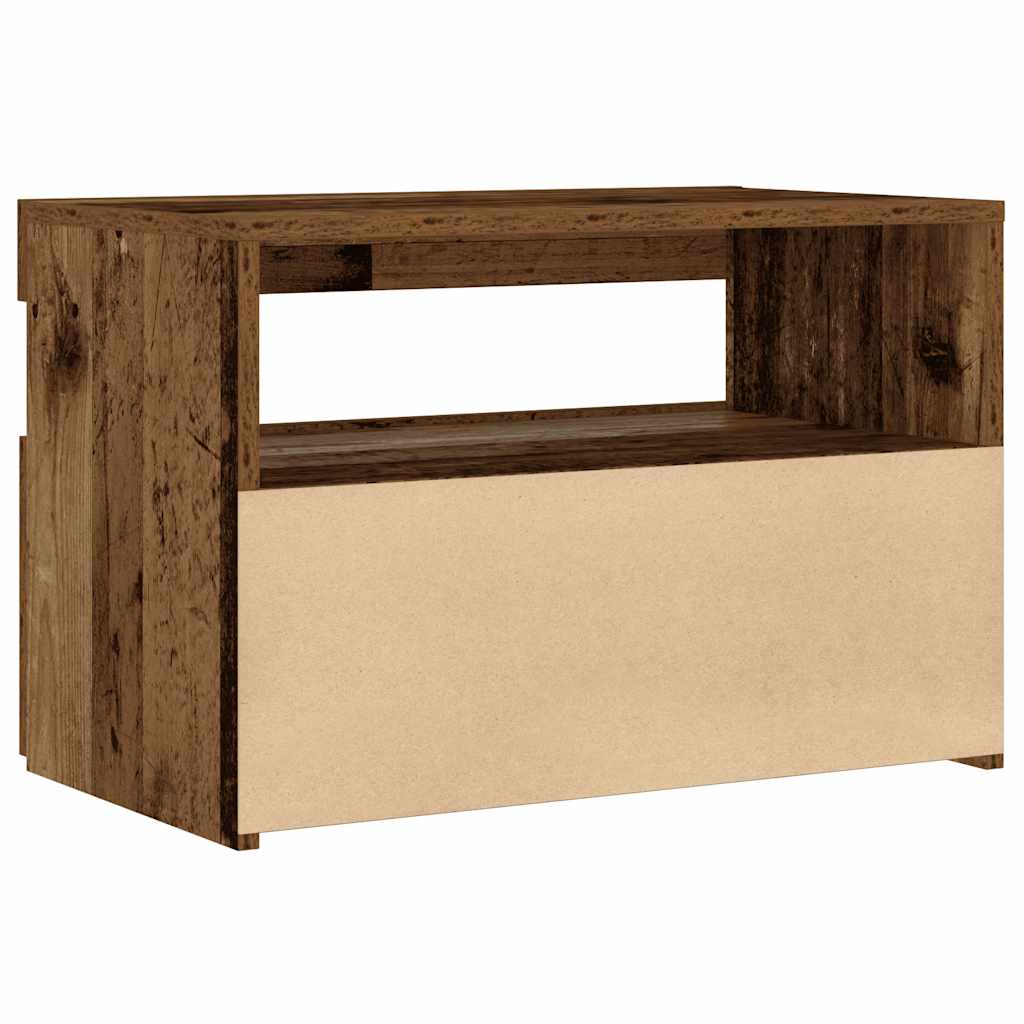 Comodino con LED-Tavolino da notte Legno Antico 60x35x40 cm in Legno Multistrato
