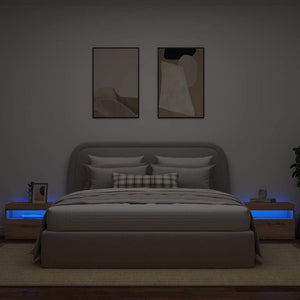 Comodino con LED-Tavolino da notte Rovere Artigianale 60x35x40 cm in Truciolato