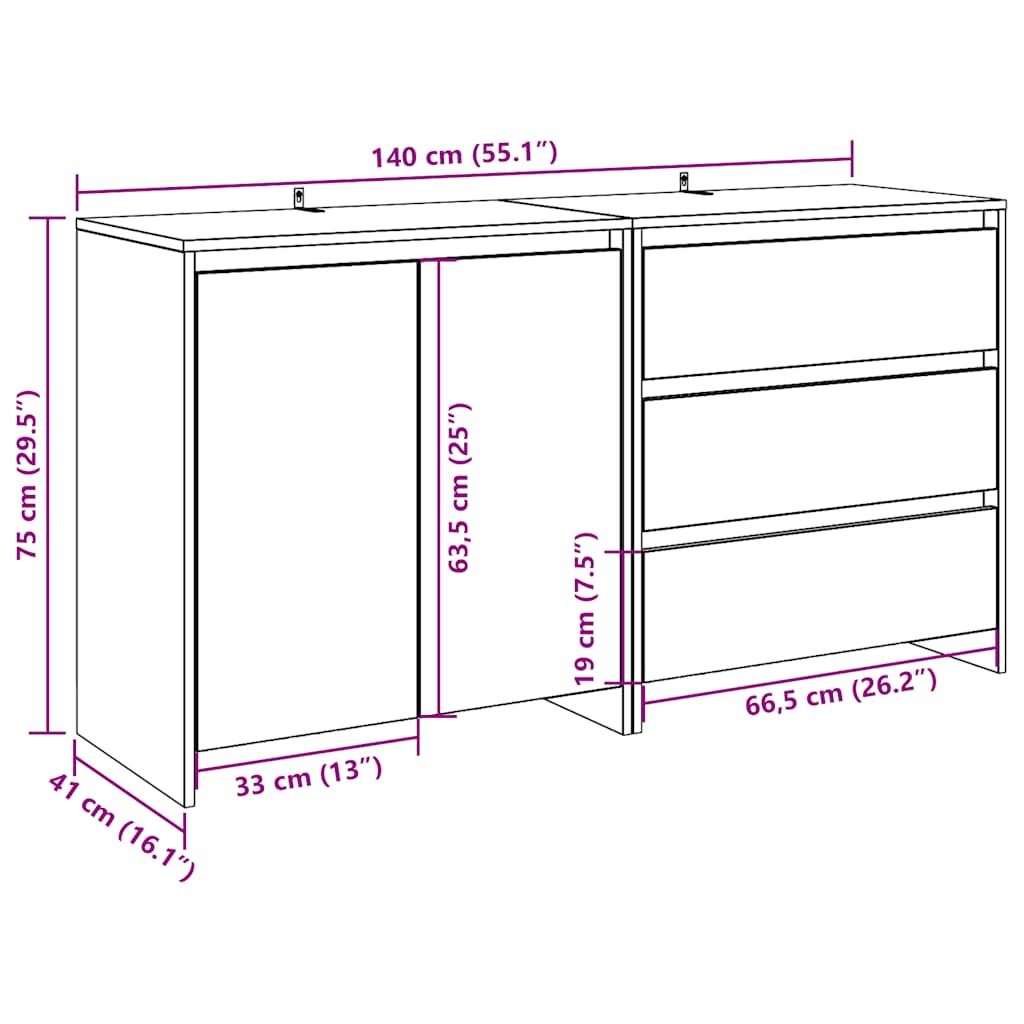 Credenza 2 pz-Set di 2 Buffet-Armadio da cucina Legno Antico in Legno Multistrato
