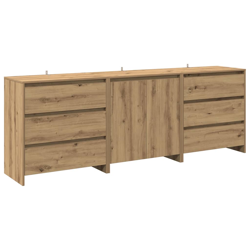 vidaXL Credenza 3 pz Rovere Artigianale in Legno Multistrato