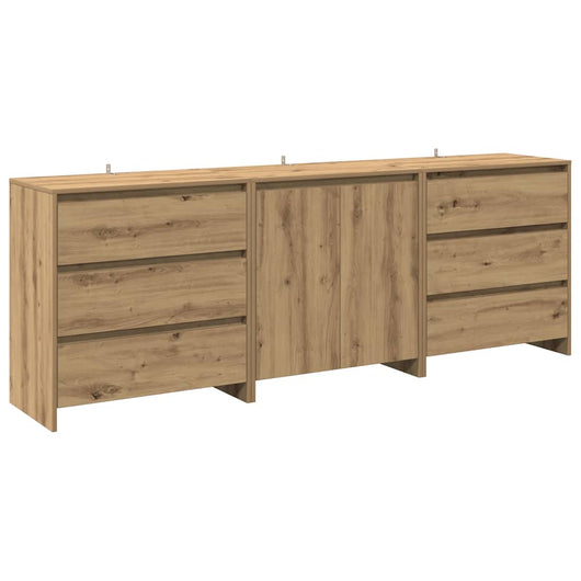 Credenza 3 pz-Set di 3 Buffet-Armadio da cucina Rovere Artigianale in Legno Multistrato