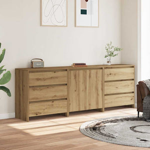 Credenza 3 pz-Set di 3 Buffet-Armadio da cucina Rovere Artigianale in Legno Multistrato