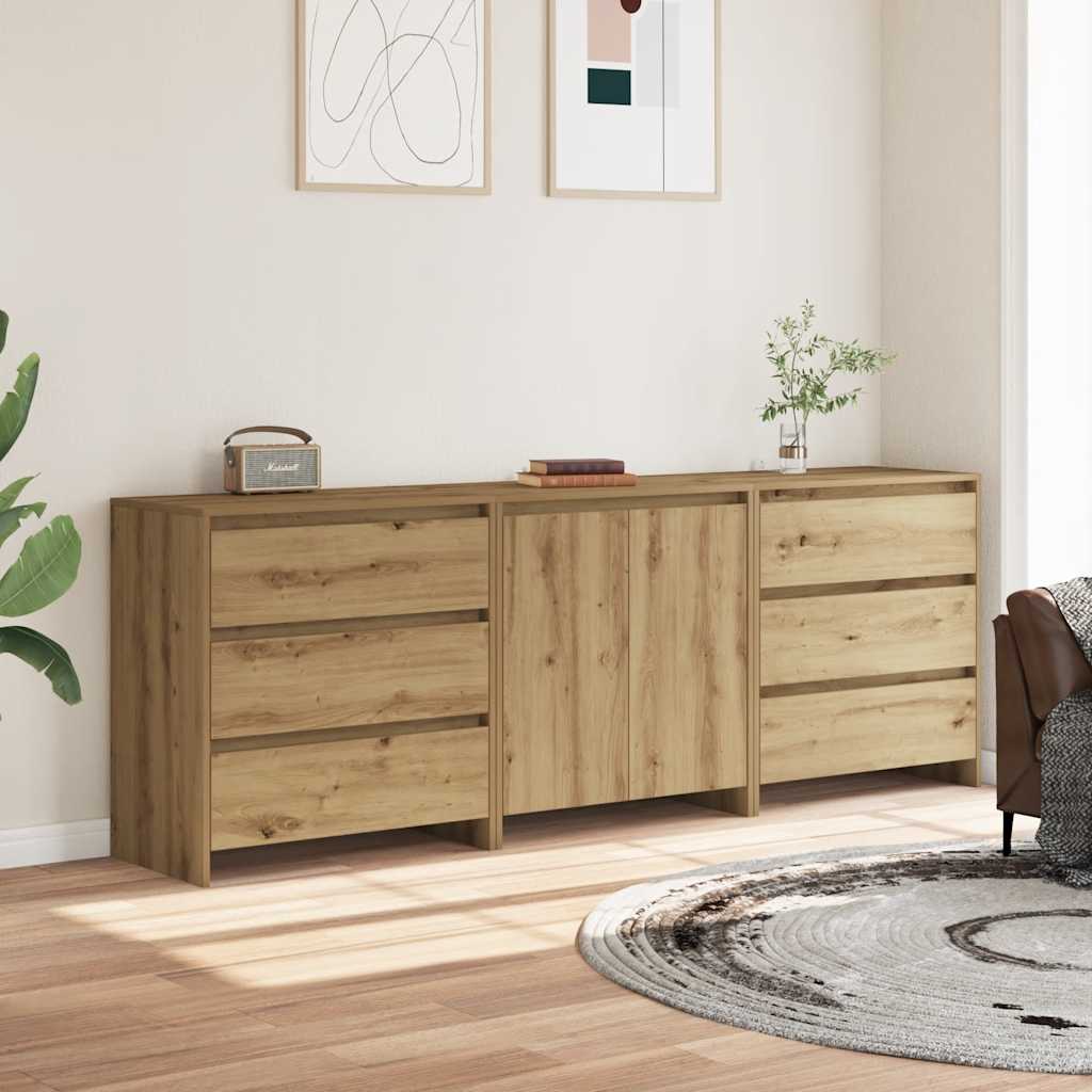 vidaXL Credenza 3 pz Rovere Artigianale in Legno Multistrato