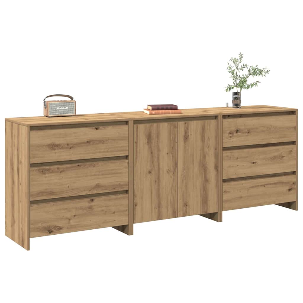 Credenza 3 pz-Set di 3 Buffet-Armadio da cucina Rovere Artigianale in Legno Multistrato