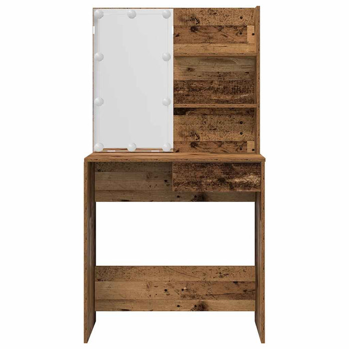 vidaXL Set Tavolo da Toeletta con LED Legno Antico Legno Multistrato