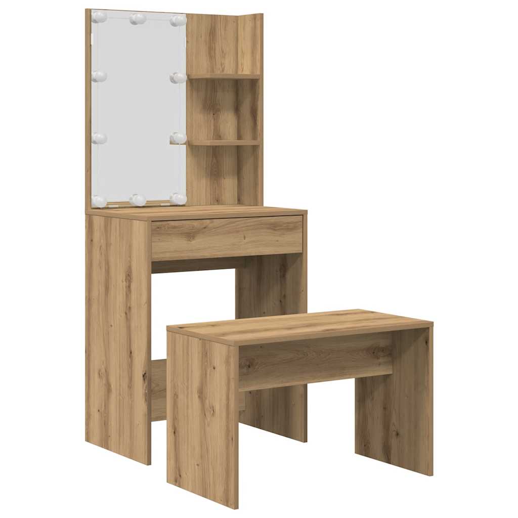 vidaXL Set Toeletta con LED Rovere Artigianale in Legno Multistrato