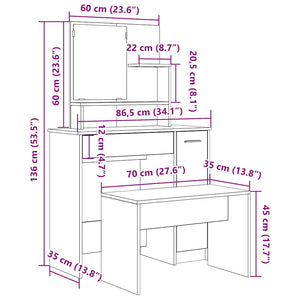 Set Tavolo da Toeletta Legno Antico in Legno Multistrato