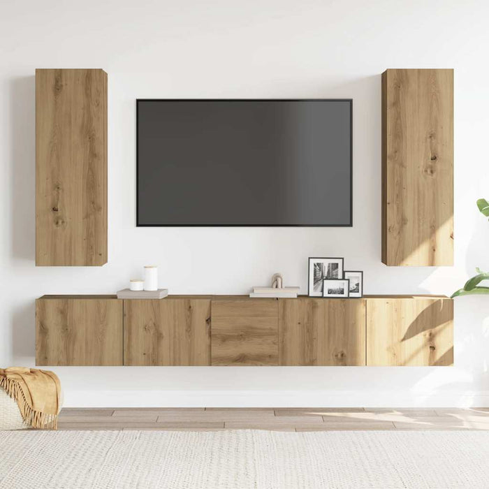 vidaXL Set Mobile TV 5 pz Montato a Parete Rovere in Legno Multistrato