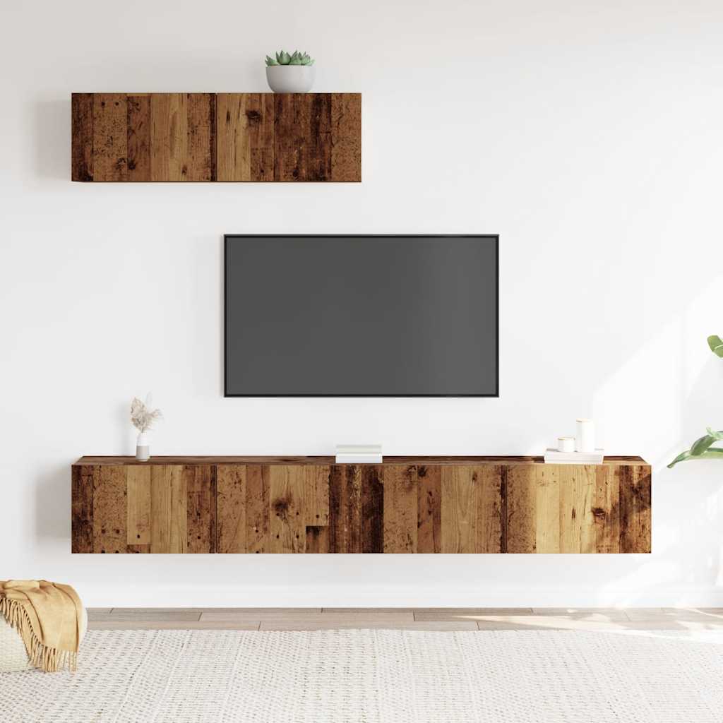 Set Mobile TV 3 pz-Set di 3 Credenza per TV Montato a Parete Legno Antico in Truciolato 654331