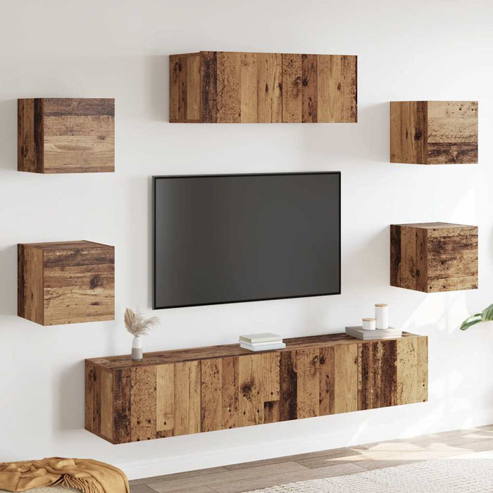Set Mobile TV 5 pz Montato a Parete Legno Antico 3329207