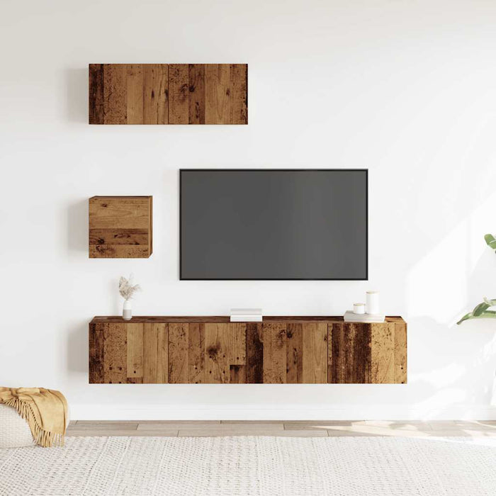 vidaXL Set Mobile TV 4 pz Montato a Parete Legno Antico in Truciolato