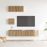 Set Mobile TV 4 pz Montato a Parete Rovere in Legno Multistrato