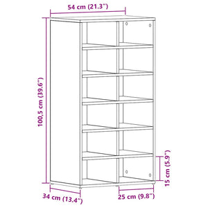 Scarpiera Rovere Nero 54x34x100,5 cm in Legno Multistrato