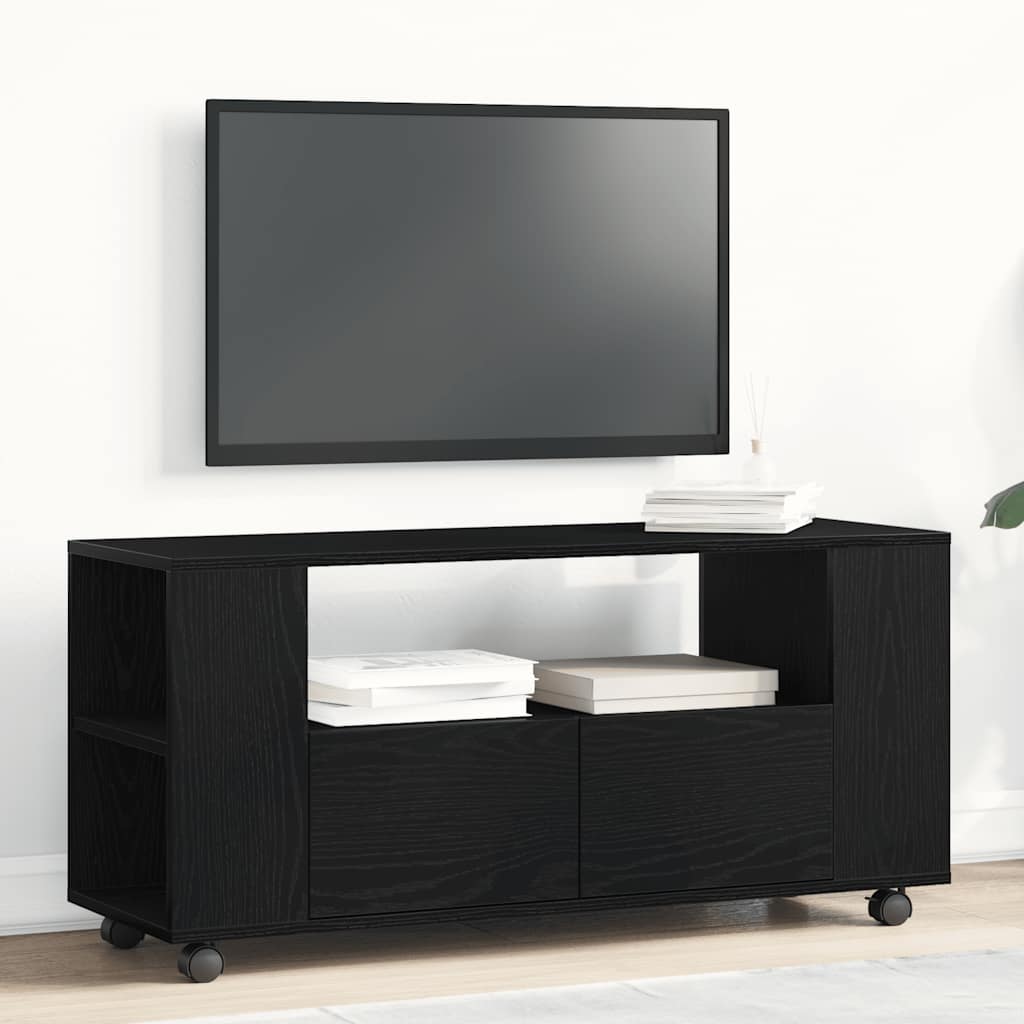 vidaXL Mobile Porta TV con Ruote Rovere Nero 102x34,5x43 cm Truciolato