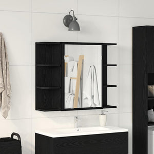 Mobiletto per specchio-Mensola con Specchio Rovere Nero 80 x 20,5 x 64 cm