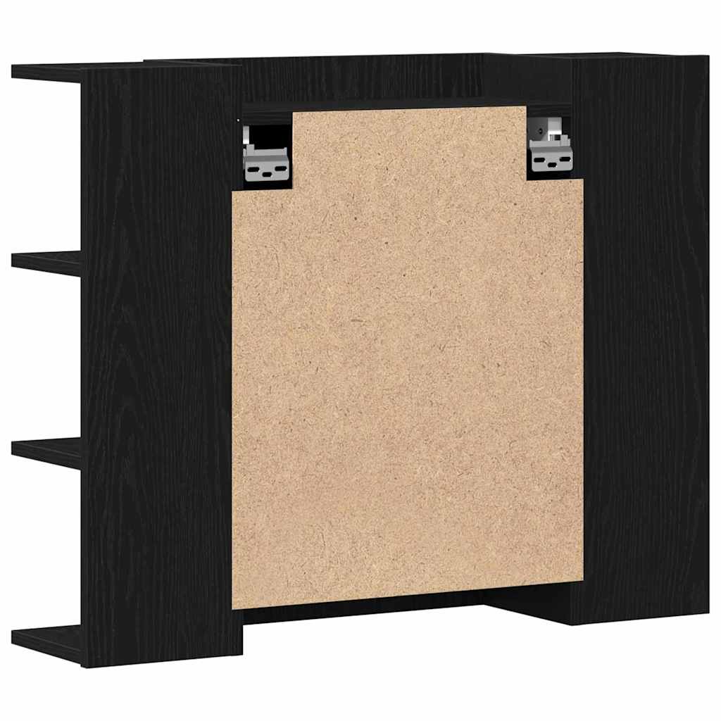 Mobiletto per specchio-Mensola con Specchio Rovere Nero 80 x 20,5 x 64 cm