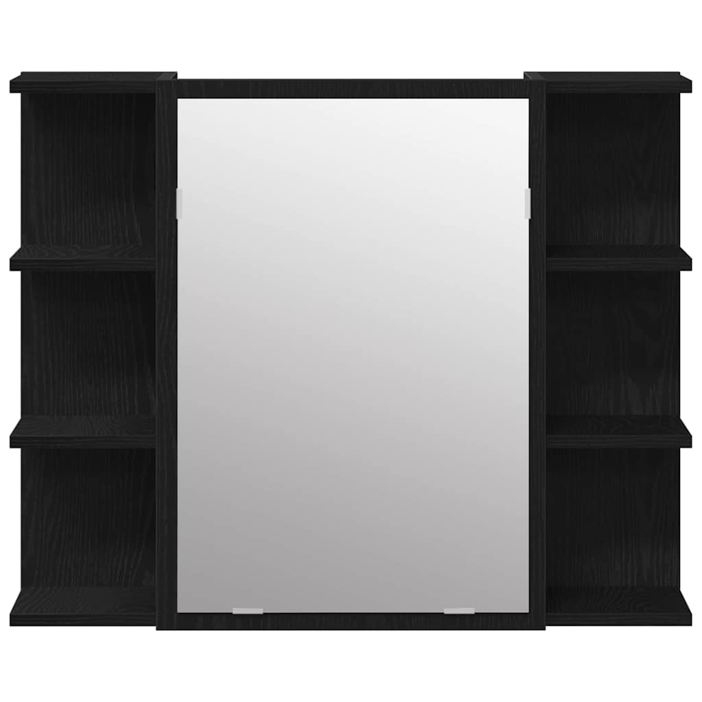 Mobiletto per specchio-Mensola con Specchio Rovere Nero 80 x 20,5 x 64 cm