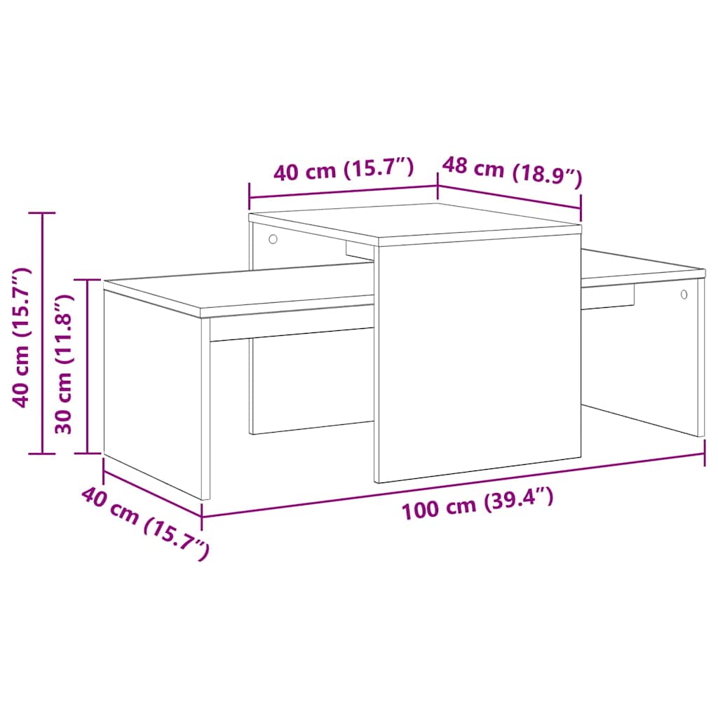 Tavoli da annidamento Rovere nero 100 x 48 x 40 cm 862501