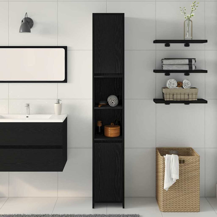 Armadio da Bagno con porta Rovere Nero 30 x 30 x 183.5 cm 862505
