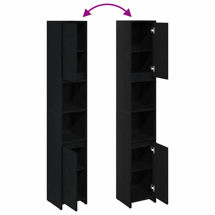 Armadio da Bagno con porta Rovere Nero 30 x 30 x 183.5 cm 862505