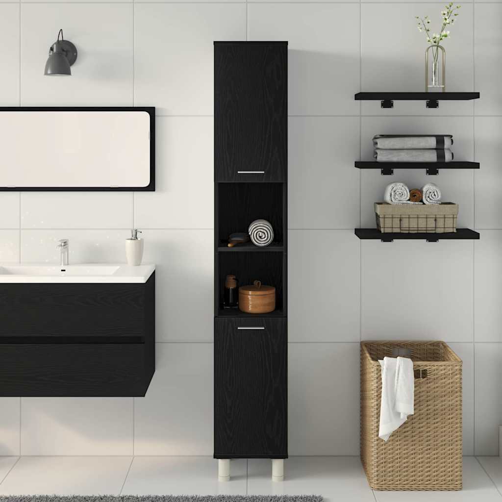 Mobiletto da bagno con porta Rovere Nero 30 x 30 x 179 cm 862513