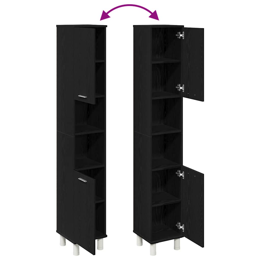 Mobiletto da bagno con porta Rovere Nero 30 x 30 x 179 cm 862513