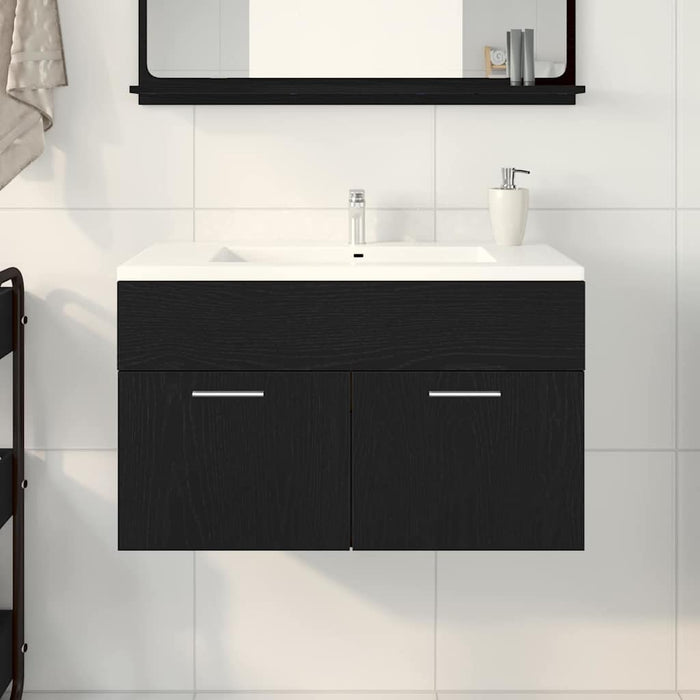 Armadio per Lavabo da Bagno Rovere nero Legno multistrato 862529