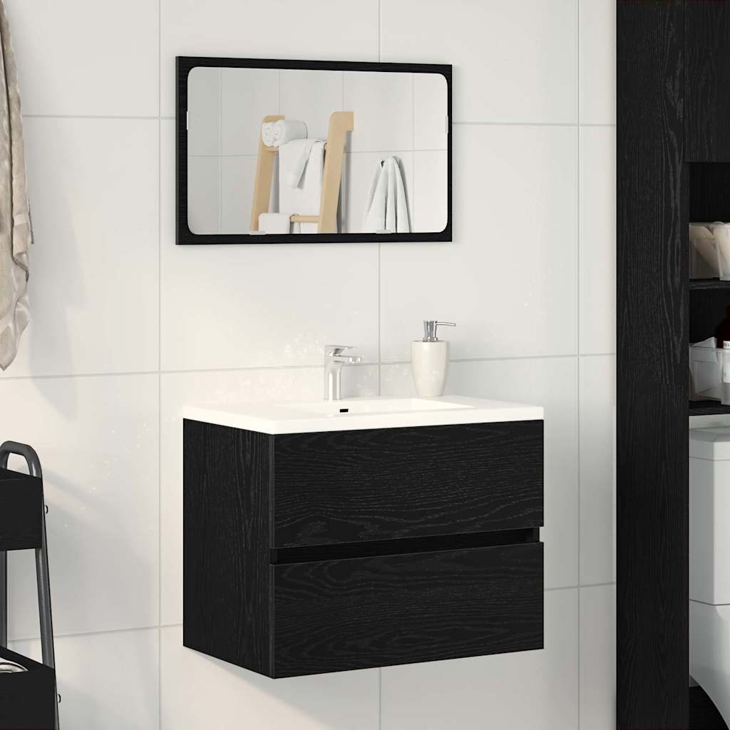 Mobile Lavabo-Armadietto da bagno Rovere Nero 60x38,5x45 cm in Legno Multistrato