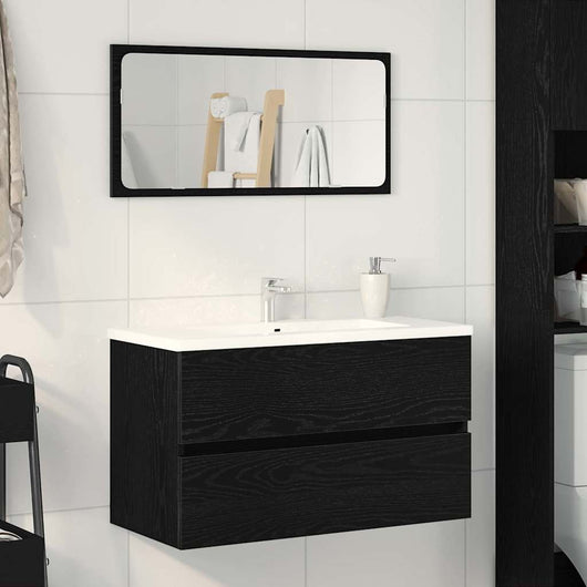 Mobile Lavabo-Armadietto da bagno Rovere Nero 80x38,5x45 cm in Legno Multistrato