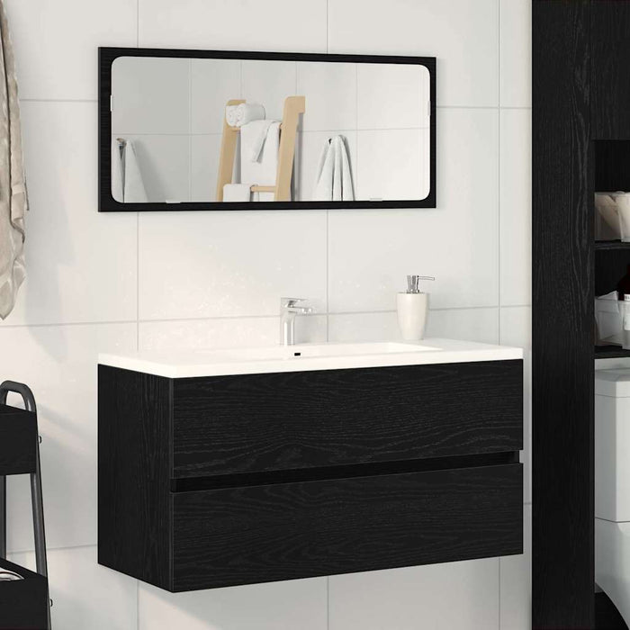 Mobile Lavabo-Armadietto da bagno Rovere Nero 90x38,5x45 cm in Legno Multistrato