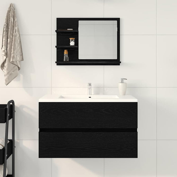 Specchio da bagno-Specchio decorativo Rovere Nero 60x10,5x45 cm Legno Multistrato