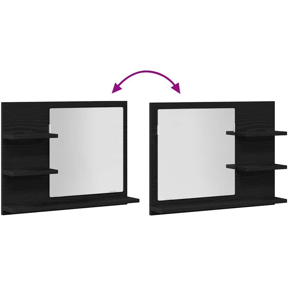 Specchio da Bagno Rovere Nero 60x10,5x45 cm Legno Multistrato 862546