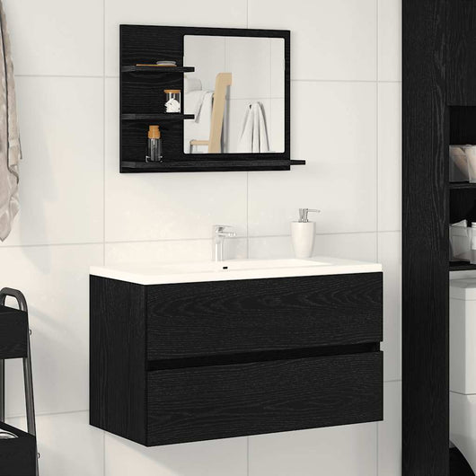 Specchio da Bagno Rovere Nero 60x10,5x45 cm Legno Multistrato 862546