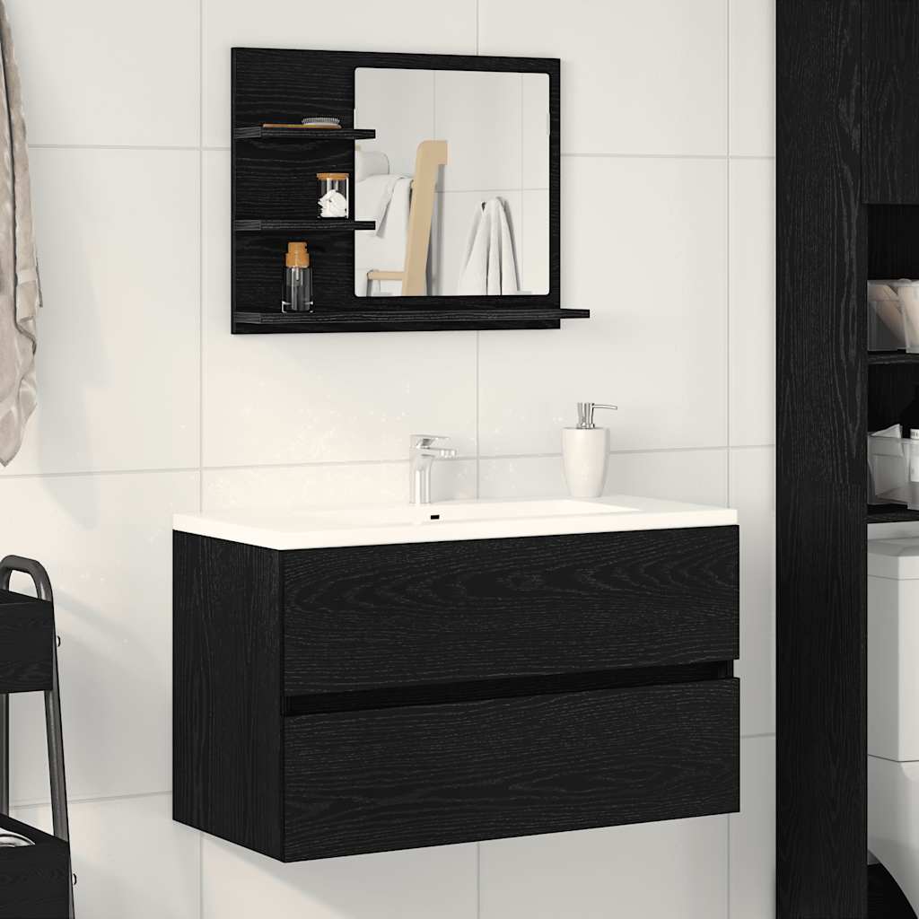 Specchio da bagno-Specchio decorativo Rovere Nero 60x10,5x45 cm Legno Multistrato
