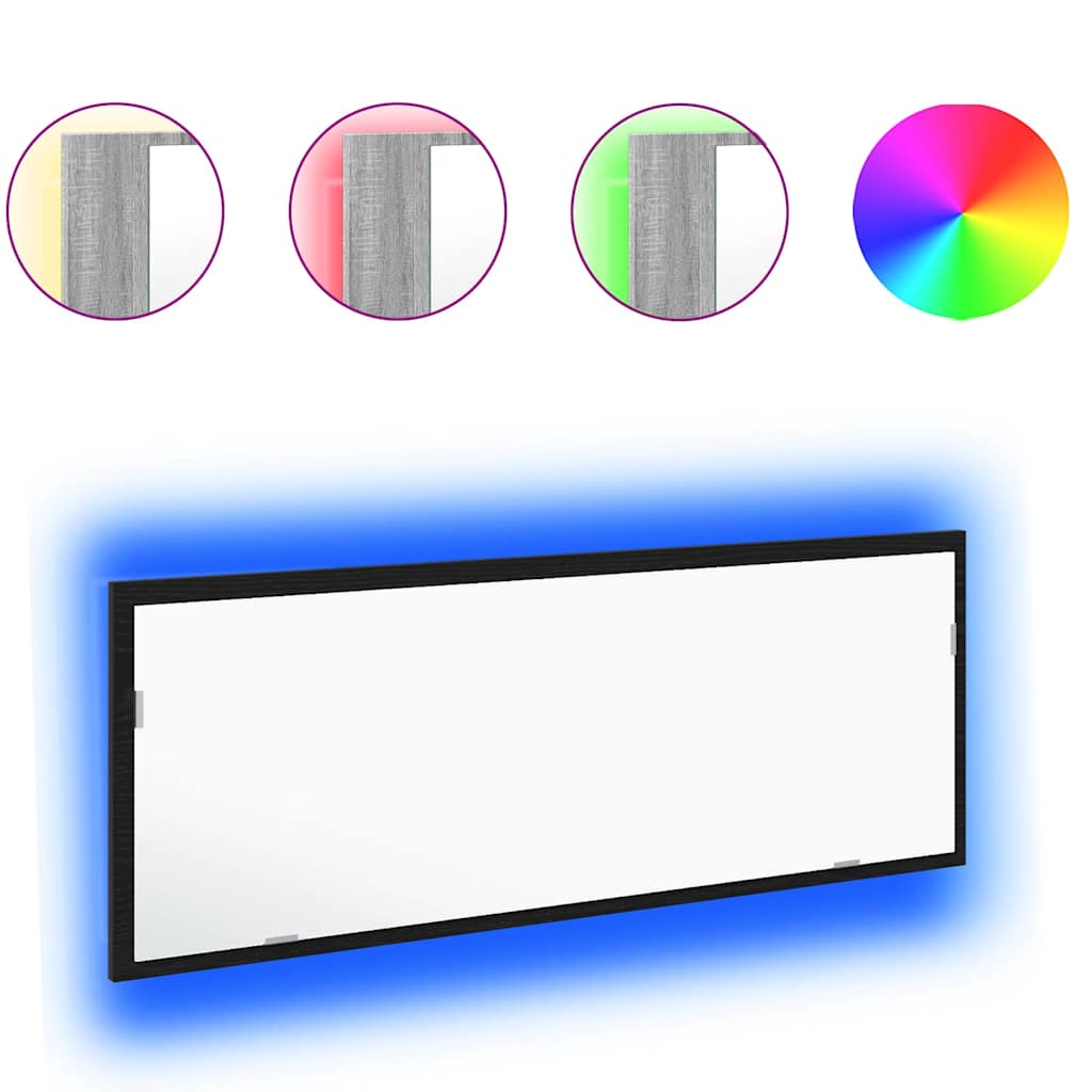 Specchio da Bagno LED-Specchio decorativo con LED Rovere Nero 100 x 8,5 x 37 cm Vetro