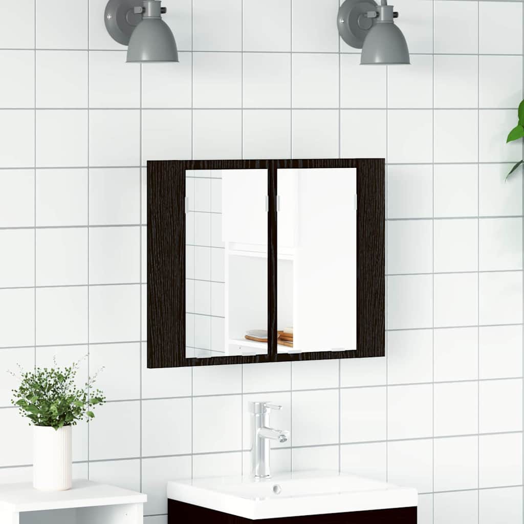 Mobiletto per specchio da bagno-Armadietto a Specchio da Bagno Rovere Nero 60 x 12 x 45 cm