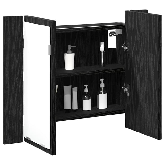 Mobiletto per specchio da bagno-Armadietto a Specchio da Bagno Rovere Nero 60 x 12 x 45 cm