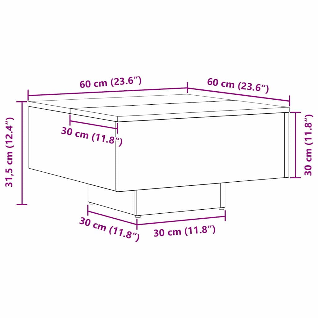Tavolino da salotto Rovere nero 60 x 60 x 31.5 cm 862626