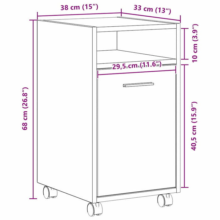 Armadio Laterale Su Ruote con ruota Rovere nero 33 x 38 x 60 cm 862632