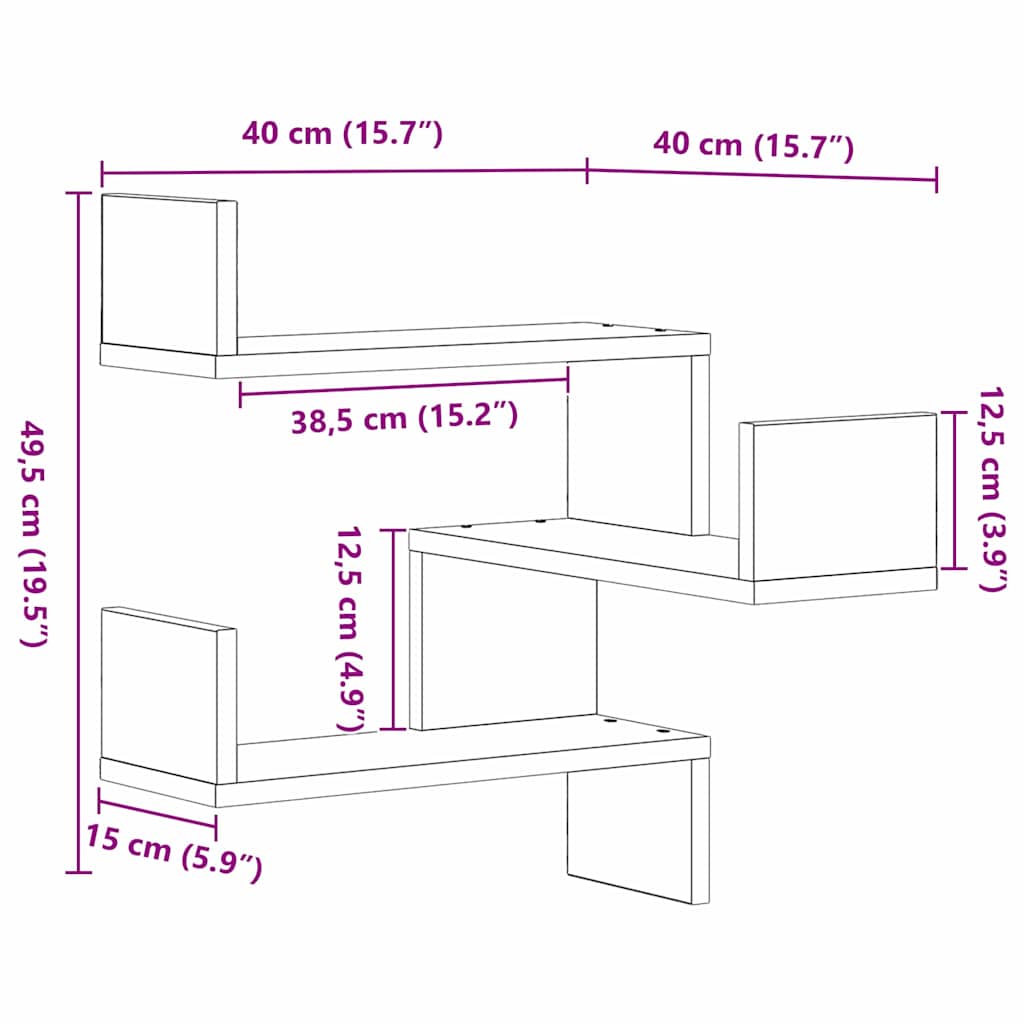 Mensola Angolare da Parete Rovere nero 40 x 40 x 49.5 cm 862652