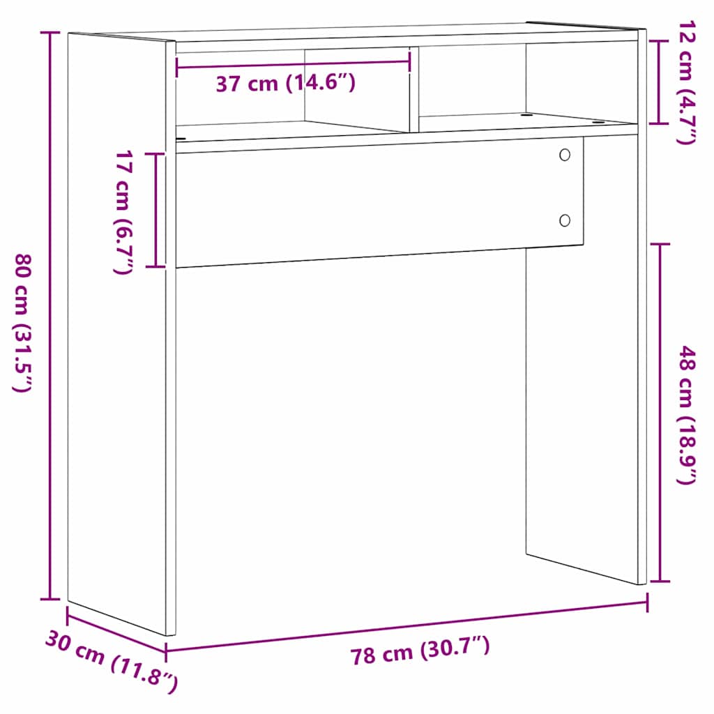 Tavolo consolle Rovere nero 78 x 30 x 80 cm Legno multistrato 862659